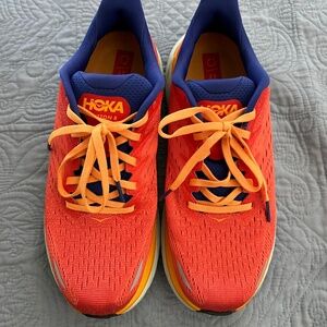EUC Orange/Purple Hoka Clifton 8, Size 8.5